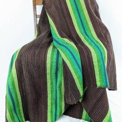 Vintage Hand-Loomed Green, Blue and Brown Rug / Blanket
