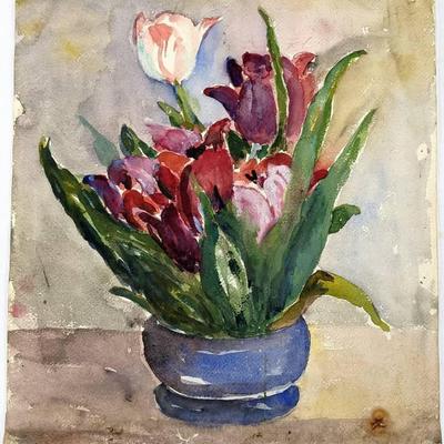 M.A. Higgy: 3 Signed Loose Floral Original Watercolors
