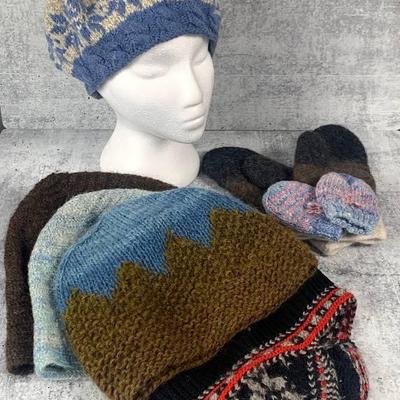 An Array Vintage Handmade/Knitted Hats and Mittens
