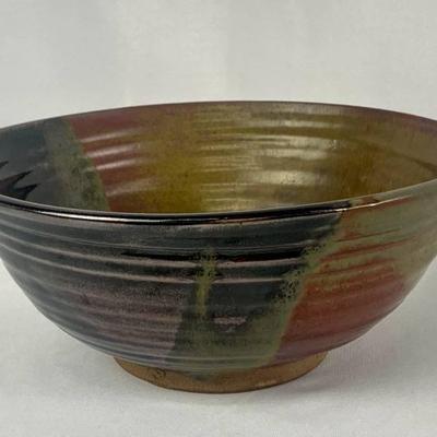 Large Glazed Pottery Bowl - Stamped by Artist
