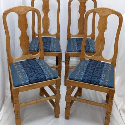 Four Vintage Pine KROGENAS MOBLER of Norway Dining Chairs with Hand-Loomed Seats- 1900's
