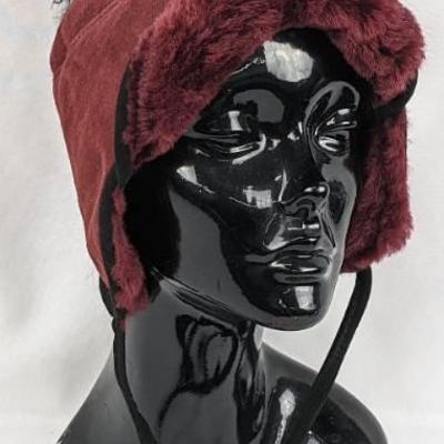 Vintage SUSAN BRADFORD Rust and Black Sheepskin Ear Flap Brimmed Hat
