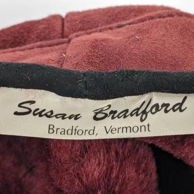 Vintage SUSAN BRADFORD Rust and Black Sheepskin Ear Flap Brimmed Hat
