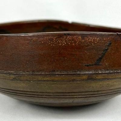 Antique Hand-Carved and Painted Scandinavian Wooden Bowl Dated 1846
