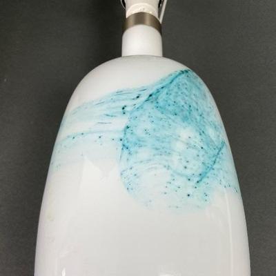 Le Klint Danish White and Turquoise Glass Table Lamp Circa 1980
