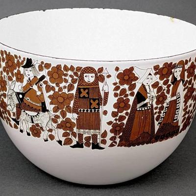 MCM Arabia FINEL KAJ FRANCK White Knights Maidens Enamelware Bowl- RARE
