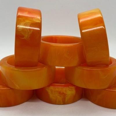 Set of 8 Bright and Beautiful Orange Marble Bakelite Napkin Rings
