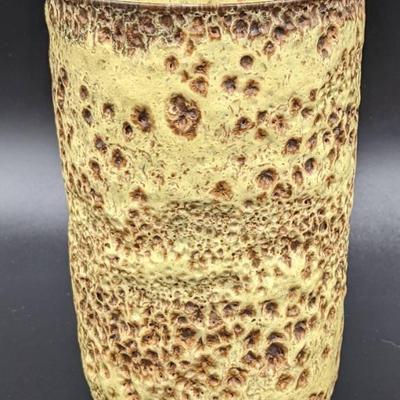 GERTRUDE AND OTTO NATZLER MCM Yellow and Brown Volcanic Glaze Art Vase- Signed
