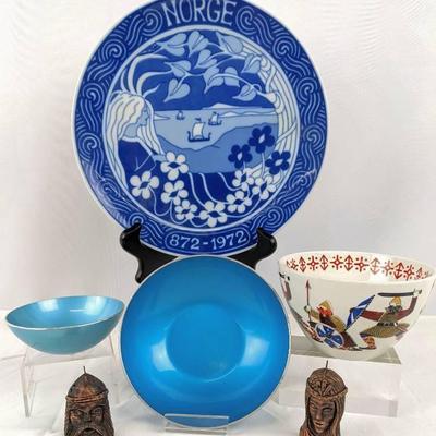 Norway Lovers Lot: Mini Lord/Lady Hangings, Saga Plate, and Bowls by EMALOX, Rolf Froyland
