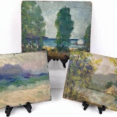 Antique Mary Alice (M.A.) Higgy: Three Nocturne Original Oil Paintings on Board- RARE
