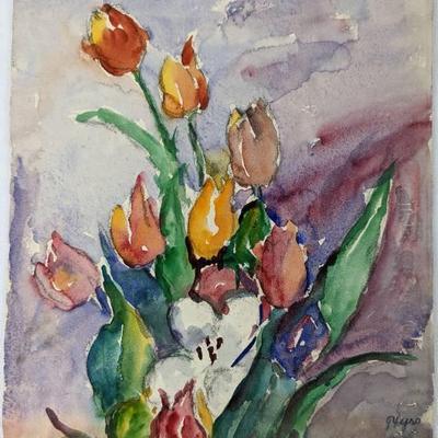 M.A. Higgy: 3 Signed Loose Floral Original Watercolors
