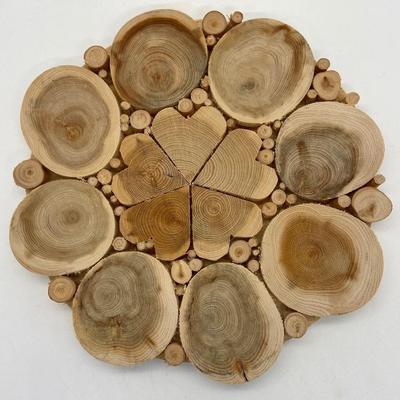 Juniper Wood Sliced Circles and Hearts Natural Trivet - Hand Made in Estonia
