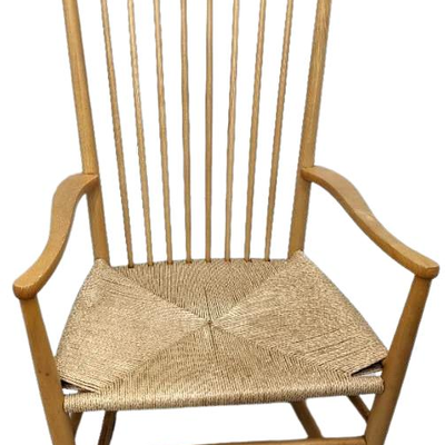 HANS WEGNER 1977 Danish Mid Century Modern Wood Rocking Chair with Woven Seat- J16

