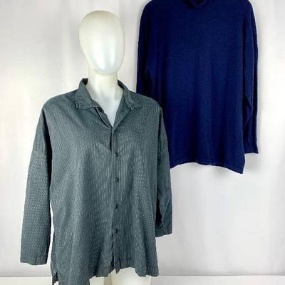 Vintage ESKANDAR Grey Blouse and Navy Cashmere Turtleneck
