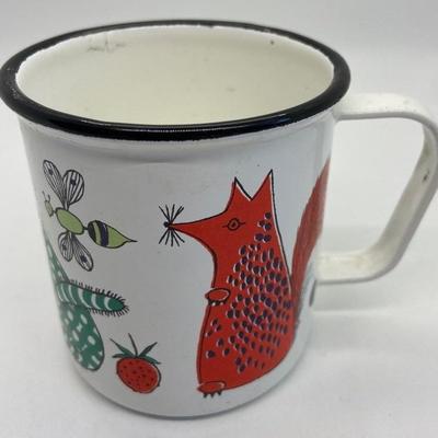 Rare Vintage 1960's Finel Arabia KAJ FRANCK Child's Enamelware Mug - "Noah's Ark" - Made in Finland
