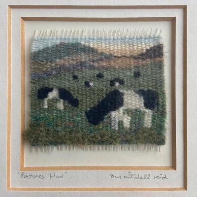 Signed Anne Mitchell Reid Framed Micro Tapestry - "Pastures New" - Grazing Cows
