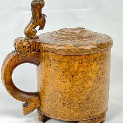 RARE 18th Century Norwegian Birch Burl Wood Ale Tankard -Circa 1763
