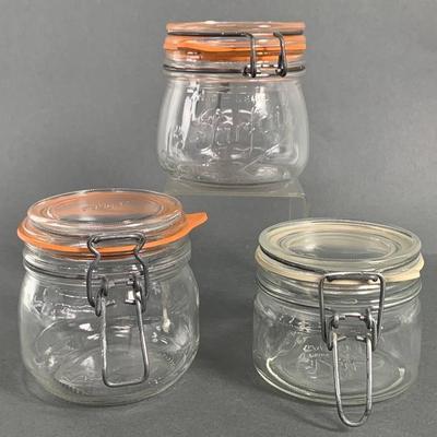 Three Rare Vintage Glass Jars with Locking Lids - Two are FRANCE LE PARFAIT SUPER
