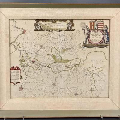Antique 1640s Hand-Colored BELGIUM Map Engraving Print - Mechelin / Aarschot by Blaeu
