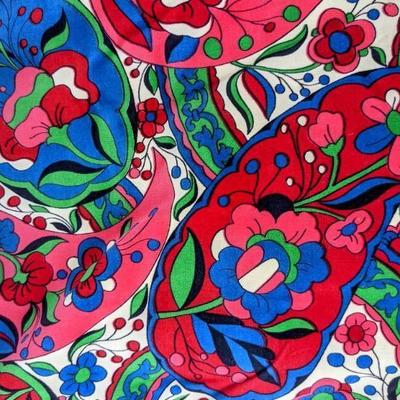 Vintage Vivid Velveteen Paisley Fabric- 3 Yards Long
