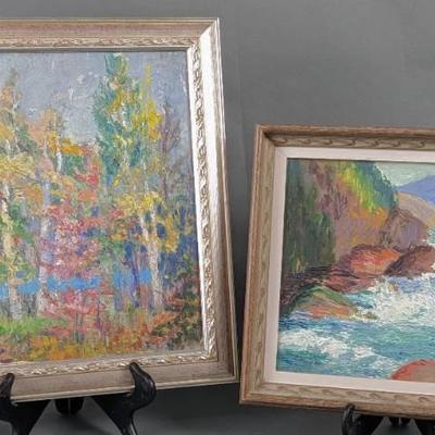 Antique Original Signed Mary Alice (M.A.) Higgy Framed Landscape Oils - Trees, and Stream
