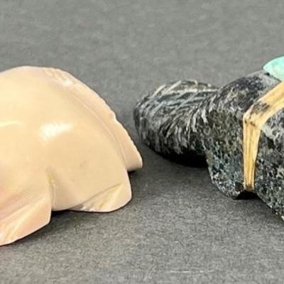 Two Vintage Carved Stone Zuni Beaver Fetishes
