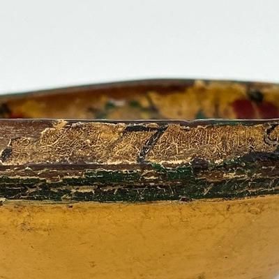 Antique Hand-Carved Scandinavian Bowl w/Intricately Painted Floral Interior circa 1879
