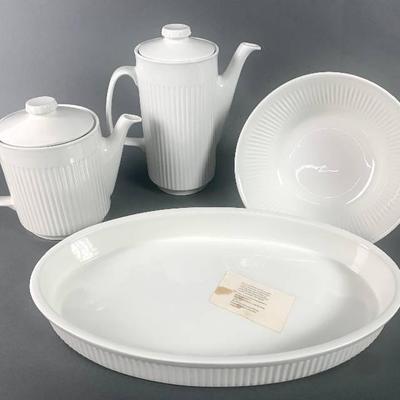JOHNSON BROTHERS Athena White Ribbed Ironstone China - 4 Pieces
