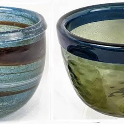 2 Vintage Signed Art Glass Bowls - One Arne Jon Jutrem of Hadeland, Norway
