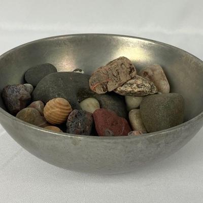 Stede Pewter Deep Bowl Filled with Collection of Stones
