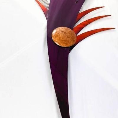 Large Modern Enameled Metal with Glass Sunburst Hanging Artwork
