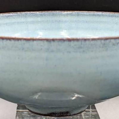 GERTRUDE AND OTTO NATZLER Powder Blue MCM Art Pottery Bowl Signed with Label
