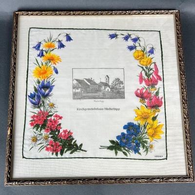 Kreier Framed Handkerchief of Kirchgemeindehaus Niederbipp Church in Switzerland
