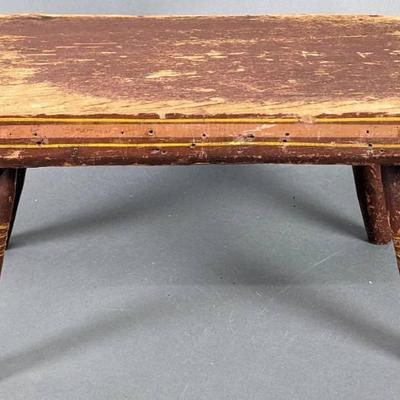 Primitive Short Wood Milking Stool with Pink and Yellow Detailing
