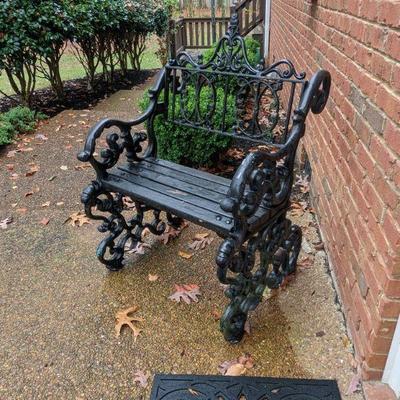 Antique iron and wood small bench