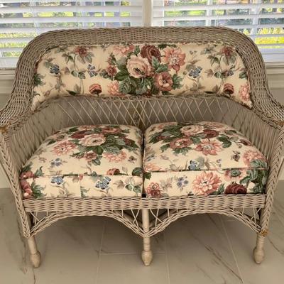 Victorian natural wicker loveseat ~
Beautifully upholstered
