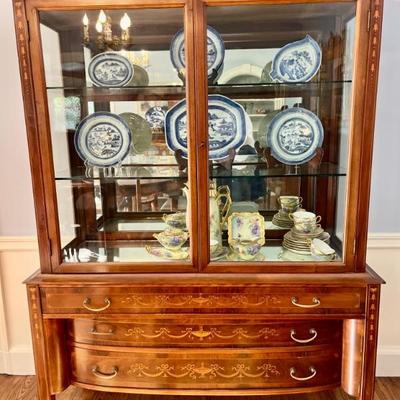 Chippendale Fire Mahogany china closet ~ with custom mirror insert on bottom shelf