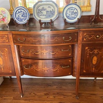 Chippendale Buffet Flame Mahogany 
~ with custom cut glass protective top 