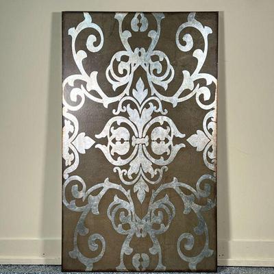 METALLIC CANVAS PRINT  |
Decorative wall art with a metallic scrollwork pattern on a brown ground - w. 30 x h. 50 in.
