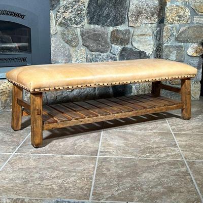 POTTERY BARN LEATHER TOP BENCH  |
