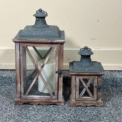 (2pc) CANDLE LANTERNS  |
Wood framed candle holders - l. 9.5 x w. 9.5 x h. 17 in.