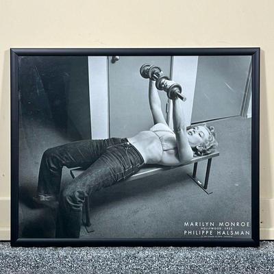 MARILYN MONROE LIFTING PRINT | Art print of a photograph by Philippe Halsman of Marilyn Monroe lifting weights, Hollywood, 1952 from the...