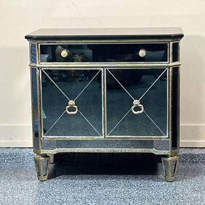 MARBLE TOP MIRRORED COMMODE  |
Small chest of drawers, usable as a night stand or side table, having a single drawer over two cabinet...