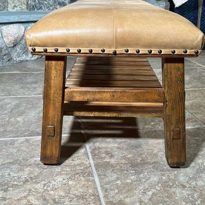 POTTERY BARN LEATHER TOP BENCH  |
