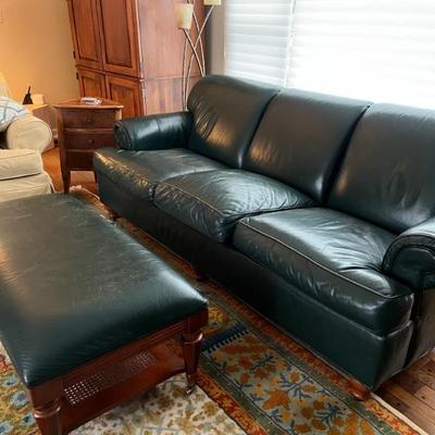 Green leather ottoman, 47”l x 23”w x 17”h, SOFA IS SOLD