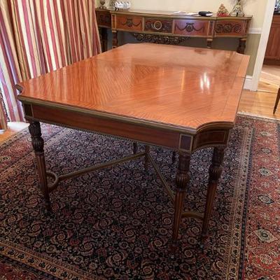 Adams style satinwood dining table with five leaves, on casters, late 19th century, 31”h x 68”l x 44”w without leaves, each leaf is 11”...
