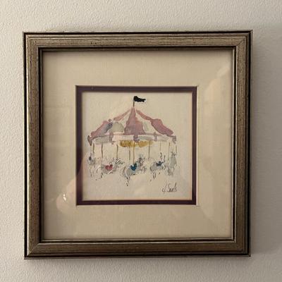 signed watercolor of a carousel