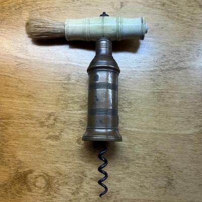 Antique bone corkscrew with brush