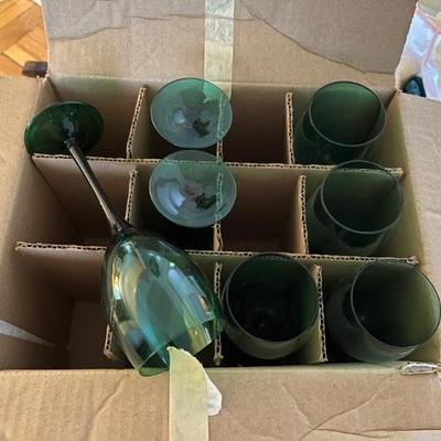 set of 8 green wine glasses