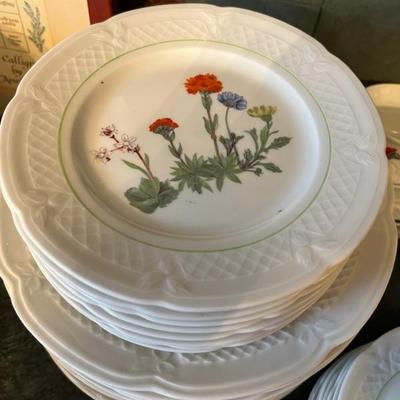 Beautiful set of French porcelain dishes, decorated with flowers